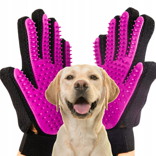 Rękawice do czesania L+P psa i kota komplet - różowe