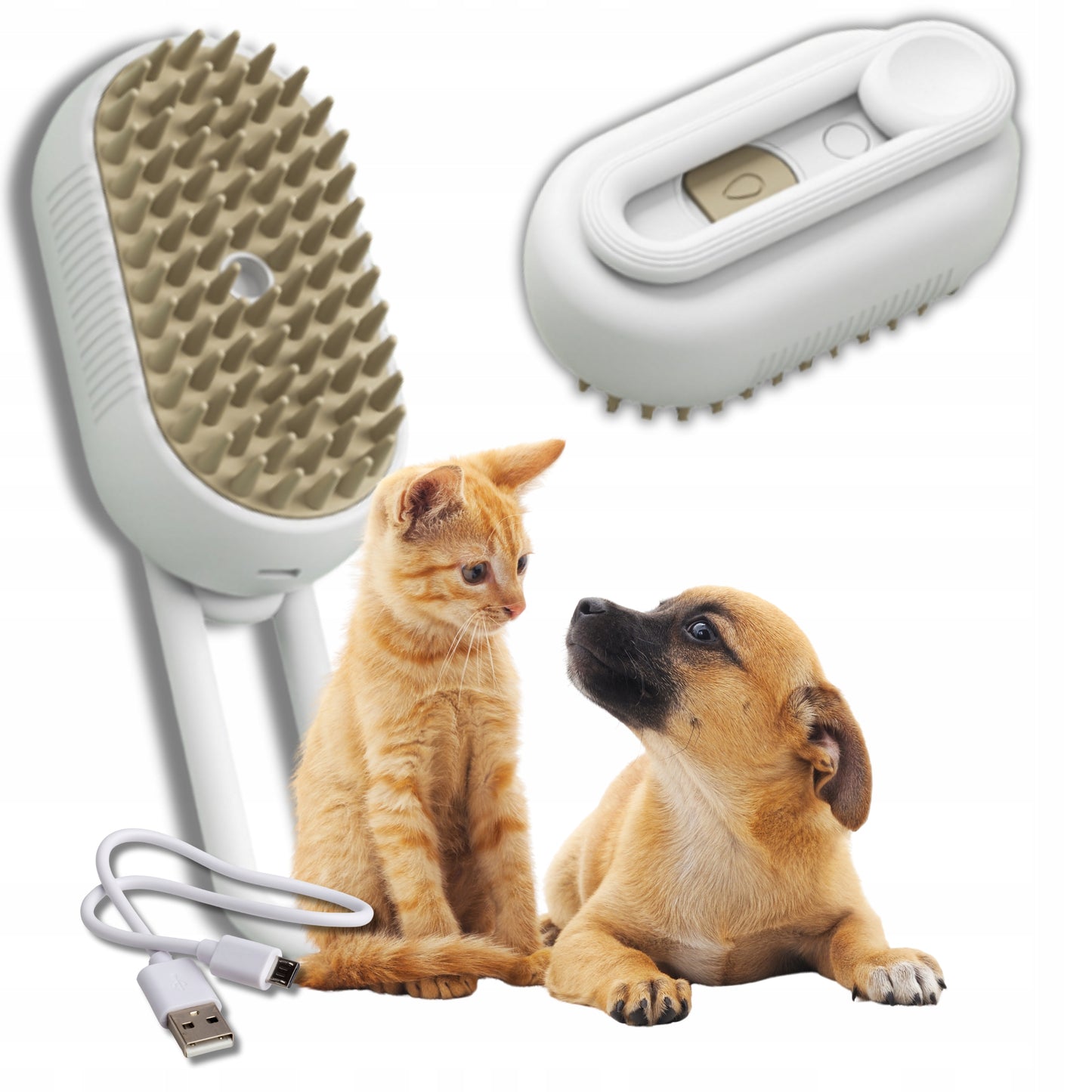 Szczotka parowa do pielęgnacji sierści dla psa, kota, królika - biała