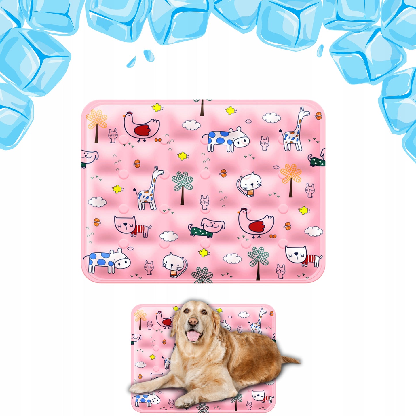 Mata chłodząca 90x60cm dla psa i kota na lato żelowa wodoodporna - różowa